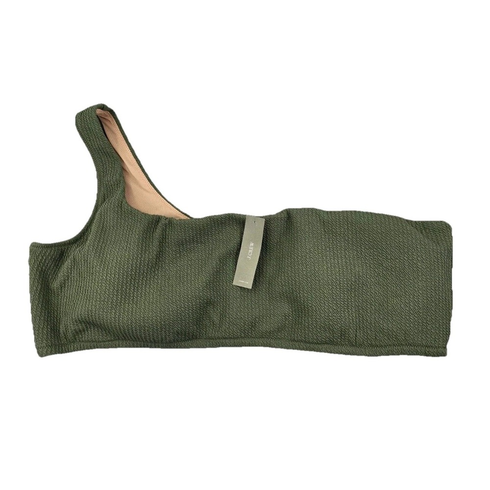 J Crew‎ Swim Top 3X Green Textured One Shoulder Scoop Neck Bikini Padded BE715